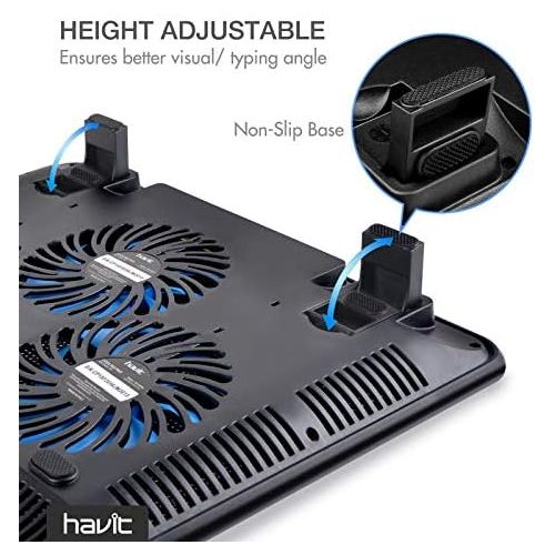  [아마존베스트]havit HV-F2056 15.6-17 Inch Laptop Cooler Cooling Pad - Slim Portable USB Powered (3 Fans) (Blue)