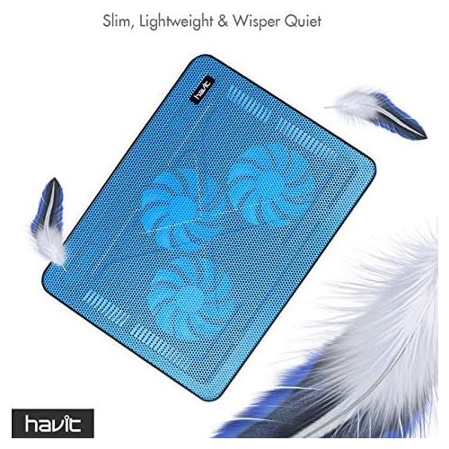  [아마존베스트]havit HV-F2056 15.6-17 Inch Laptop Cooler Cooling Pad - Slim Portable USB Powered (3 Fans) (Blue)