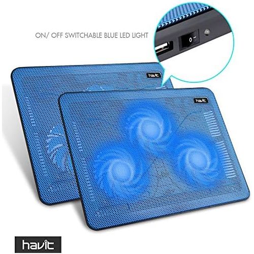  [아마존베스트]havit HV-F2056 15.6-17 Inch Laptop Cooler Cooling Pad - Slim Portable USB Powered (3 Fans) (Blue)