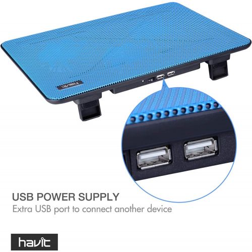  [아마존베스트]havit HV-F2056 15.6-17 Inch Laptop Cooler Cooling Pad - Slim Portable USB Powered (3 Fans) (Blue)