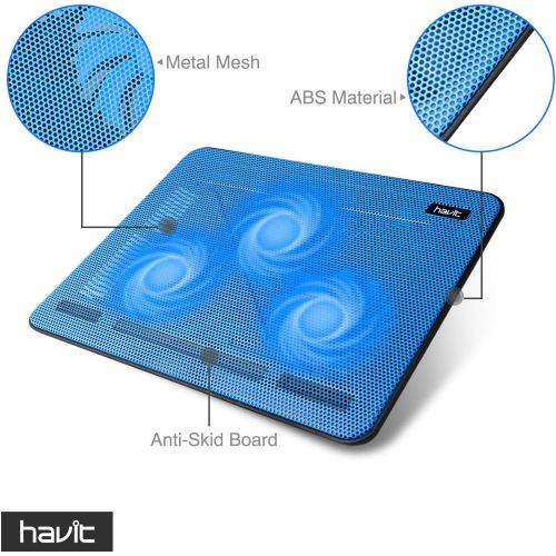  [아마존베스트]havit HV-F2056 15.6-17 Inch Laptop Cooler Cooling Pad - Slim Portable USB Powered (3 Fans) (Blue)