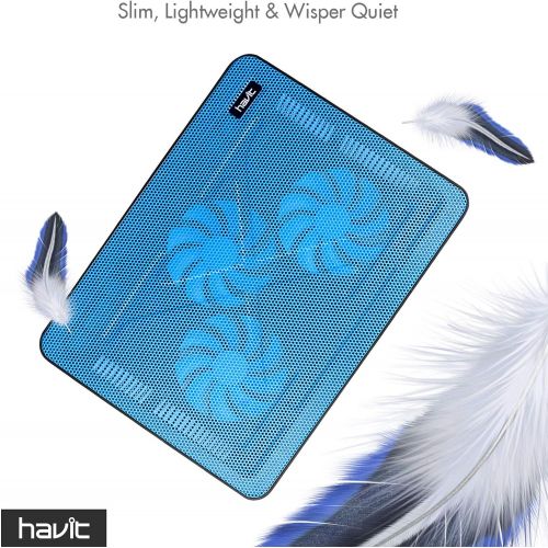  [아마존베스트]havit HV-F2056 15.6-17 Inch Laptop Cooler Cooling Pad - Slim Portable USB Powered (3 Fans) (Blue)