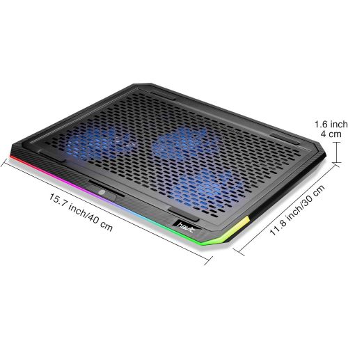  [아마존베스트]havit RGB Laptop Cooling Pad for 15.6-17 Inch Laptop with 3 Quiet Fans and Touch Control, Pure Metal Panel Portable Cooler (Black+Red)