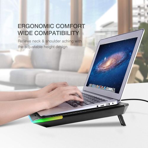  [아마존베스트]havit RGB Laptop Cooling Pad for 15.6-17 Inch Laptop with 3 Quiet Fans and Touch Control, Pure Metal Panel Portable Cooler (Black+Red)