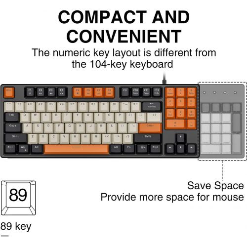  [아마존베스트]Havit Mechanical Keyboard Wired 89 Keys Gaming Keyboard Red Switch Keyboard with PBT Keycaps for PC Gamer Computer