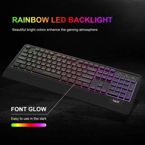  [아마존베스트]Havit Wired Keyboard, USB Quiet Backlit Computer Keyboard Ergonomic LED Gaming Keyboards Wrist Rest 104 Keys for Office PC Desktop Laptop Game Black