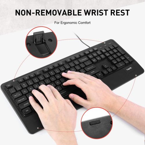  [아마존베스트]Havit Wired Keyboard, USB Quiet Backlit Computer Keyboard Ergonomic LED Gaming Keyboards Wrist Rest 104 Keys for Office PC Desktop Laptop Game Black
