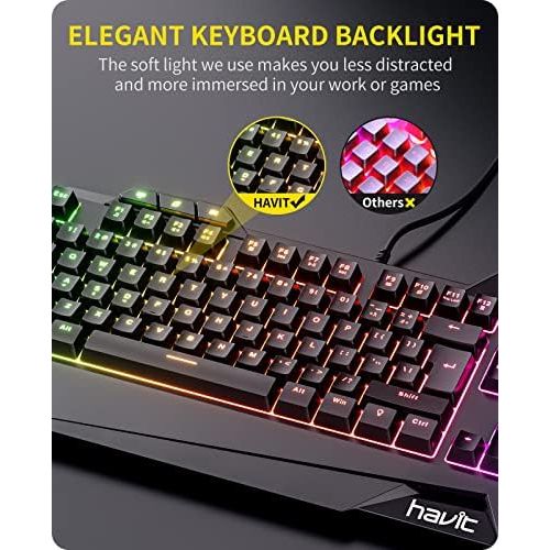  [아마존베스트]Havit Wired Gaming Keyboard Mouse Combo LED Rainbow Backlit Gaming Keyboard RGB Gaming Mouse Ergonomic Wrist Rest 104 Keys Keyboard Mouse 4800 DPI for Windows & Mac PC Gamers (Blac