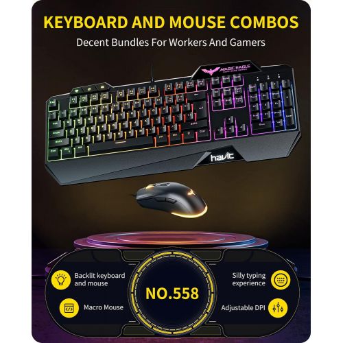  [아마존베스트]Havit Wired Gaming Keyboard Mouse Combo LED Rainbow Backlit Gaming Keyboard RGB Gaming Mouse Ergonomic Wrist Rest 104 Keys Keyboard Mouse 4800 DPI for Windows & Mac PC Gamers (Blac
