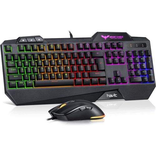  [아마존베스트]Havit Wired Gaming Keyboard Mouse Combo LED Rainbow Backlit Gaming Keyboard RGB Gaming Mouse Ergonomic Wrist Rest 104 Keys Keyboard Mouse 4800 DPI for Windows & Mac PC Gamers (Blac