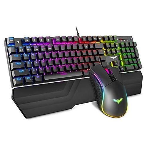  [아마존베스트]Havit Mechanical Keyboard and Mouse Combo RGB Gaming 104 Keys Blue Switches Wired USB Keyboards with Detachable Wrist Rest, Programmable Gaming Mouse for PC Gamer Computer Desktop