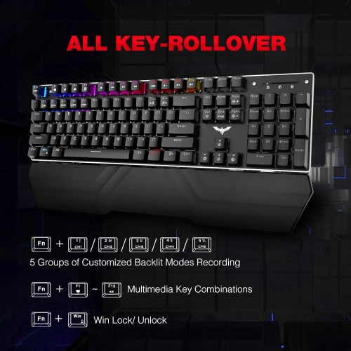  [아마존베스트]Havit Mechanical Keyboard and Mouse Combo RGB Gaming 104 Keys Blue Switches Wired USB Keyboards with Detachable Wrist Rest, Programmable Gaming Mouse for PC Gamer Computer Desktop