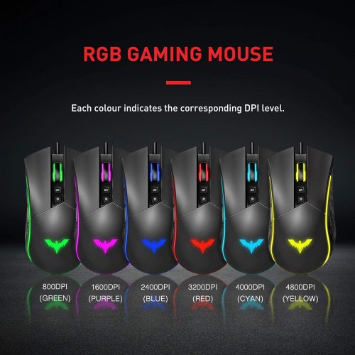  [아마존베스트]Havit Mechanical Keyboard and Mouse Combo RGB Gaming 104 Keys Blue Switches Wired USB Keyboards with Detachable Wrist Rest, Programmable Gaming Mouse for PC Gamer Computer Desktop