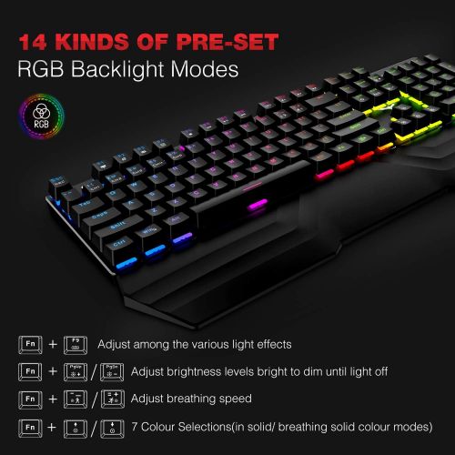  [아마존베스트]Havit Mechanical Keyboard and Mouse Combo RGB Gaming 104 Keys Blue Switches Wired USB Keyboards with Detachable Wrist Rest, Programmable Gaming Mouse for PC Gamer Computer Desktop