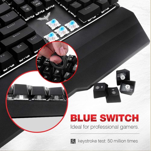  [아마존베스트]Havit Mechanical Keyboard and Mouse Combo RGB Gaming 104 Keys Blue Switches Wired USB Keyboards with Detachable Wrist Rest, Programmable Gaming Mouse for PC Gamer Computer Desktop