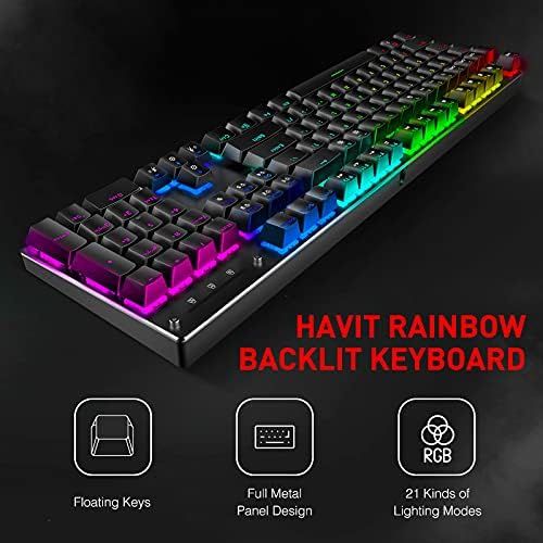  [아마존베스트]Havit Mechanical Gaming Keyboard and Mouse Combo Blue Switch 104 Keys Rainbow Backlit Keyboards, 4800 Dots Per Inch 7 Button Mouse Wired for PC Gamer Computer Laptop