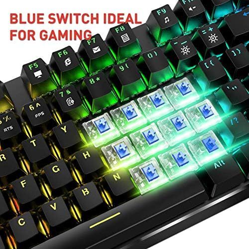  [아마존베스트]Havit Mechanical Gaming Keyboard and Mouse Combo Blue Switch 104 Keys Rainbow Backlit Keyboards, 4800 Dots Per Inch 7 Button Mouse Wired for PC Gamer Computer Laptop