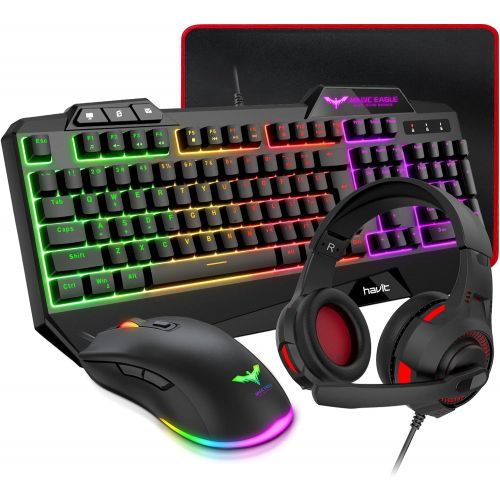  [아마존베스트]HAVIT Gaming Keyboard Mouse Headset & Mouse Pad Kit, Rainbow LED Backlit Wired, Over Ear Headphone with Mic for PC, Computer, Xbox ONE & PS4, Tablet, Mobile Phones