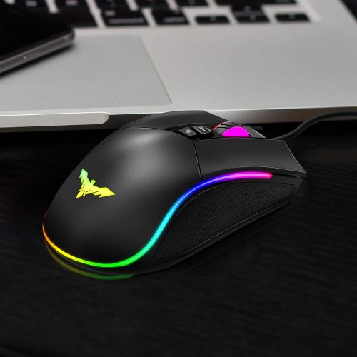  [아마존베스트]Havit RGB Gaming Mouse Wired Programmable Ergonomic USB Mice 4800 Dots Per Inch 7 Buttons & 7 Color Backlit for Laptop PC Gamer Computer Desktop