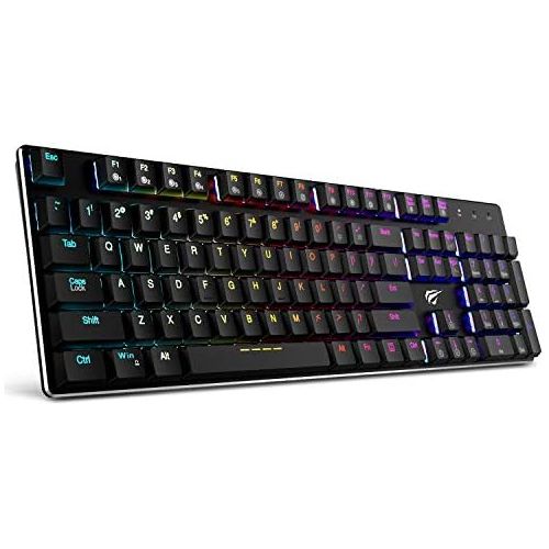  Havit Mechanical Keyboard HAVIT RGB Backlit Wired Gaming Keyboard Extra-Thin & Light, Kailh Latest Low Profile Blue Switches, 104 Keys N-Key Rollover HV-KB395L (Black)