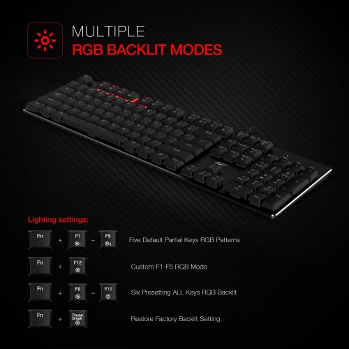  Havit Mechanical Keyboard HAVIT RGB Backlit Wired Gaming Keyboard Extra-Thin & Light, Kailh Latest Low Profile Blue Switches, 104 Keys N-Key Rollover HV-KB395L (Black)