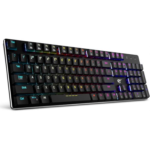  Havit Mechanical Keyboard HAVIT RGB Backlit Wired Gaming Keyboard Extra-Thin & Light, Kailh Latest Low Profile Blue Switches, 104 Keys N-Key Rollover HV-KB395L (Black)