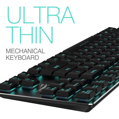  Havit Mechanical Keyboard HAVIT Backlit Wired Gaming Keyboard Extra-Thin & Light, Kailh Latest Low Profile Blue Switches, 87 Keys N-Key Rollover (Black)