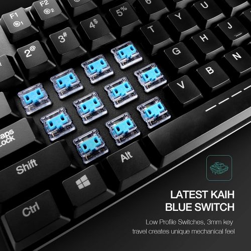  Havit Mechanical Keyboard HAVIT Backlit Wired Gaming Keyboard Extra-Thin & Light, Kailh Latest Low Profile Blue Switches, 87 Keys N-Key Rollover (Black)