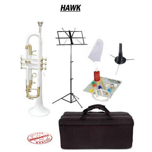  Hawk White Bb Trumpet School Package with Case, Music Stand, Trumpet Stand and Cleaning Kit