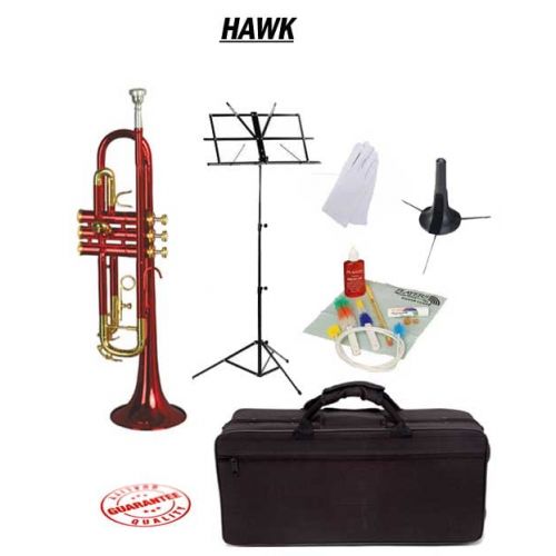  Hawk Red Bb Trumpet School Package with Case, Music Stand, Trumpet Stand and Cleaning Kit