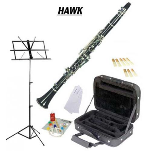  Hawk Black Bb Clarinet Package with Case, Reeds, Music Stand & Cleaning Kit