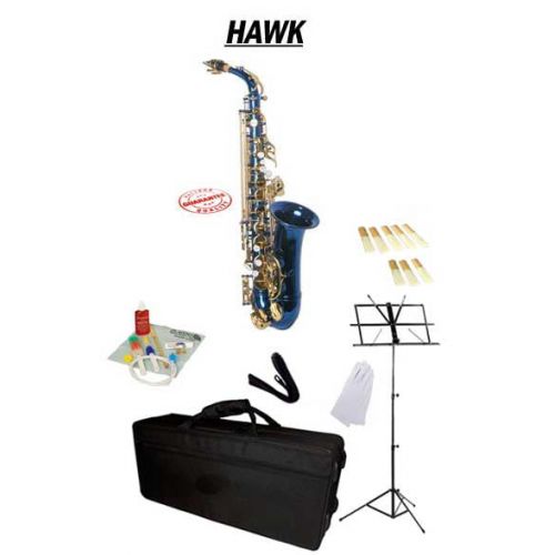  Hawk Blue Alto Saxophone School Package with Case, Reeds, Music Stand and Cleaning Kit