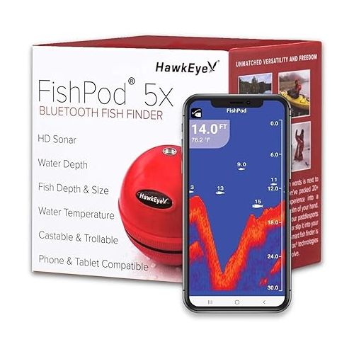  FishPod 5X Bluetooth Fish Finder and HawkEye ACC-FF-1567 FishTrax Fish Finder Suction Cup Mount