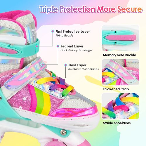  Hawkeye Roller Skates for Girls, 4 Sizes Adjustable Roller Skates for Kids Girls Boys Outdoor Indoor with Light up Wheels