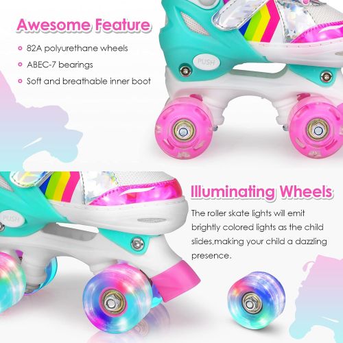  Hawkeye Roller Skates for Girls, 4 Sizes Adjustable Roller Skates for Kids Girls Boys Outdoor Indoor with Light up Wheels