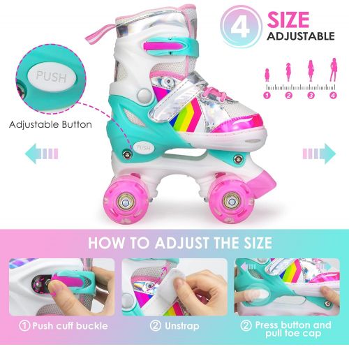  Hawkeye Roller Skates for Girls, 4 Sizes Adjustable Roller Skates for Kids Girls Boys Outdoor Indoor with Light up Wheels