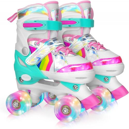  Hawkeye Roller Skates for Girls, 4 Sizes Adjustable Roller Skates for Kids Girls Boys Outdoor Indoor with Light up Wheels