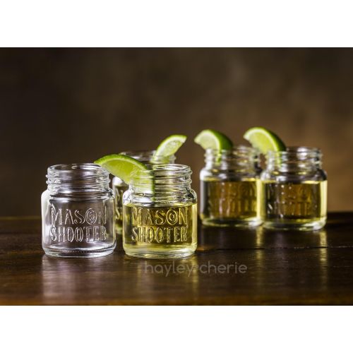  [아마존베스트]Hayley Cherie - Mason Jar Shot Glasses with Lids (Set of 8)  Mini Mason Shooter Glass - 2 Ounces - For Drinks, Liquor, Favors, Desserts, Parties, Birthdays, Gifts