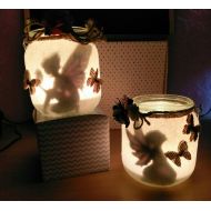 HayleysCreationsGB Glitter Fairy Silhouette Lantern / Candle Pots Freestanding or Hanging