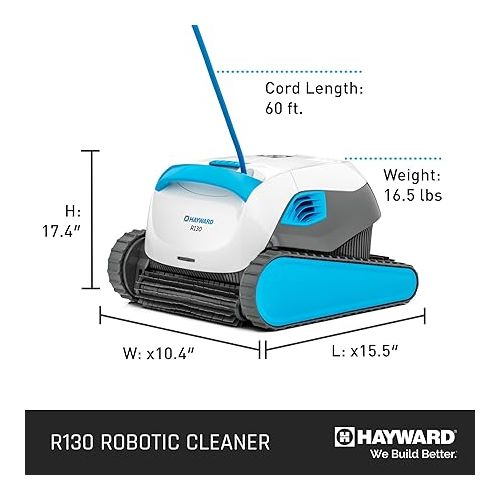  Hayward The Pool Cleaner R130 Robotic Cleaner (2024 New) Dual Scrubbing Brushes, Tangle-Free Cable, Top Load Easy Clean Basket, Smart Navigation, Fine/Ultra Fine Filters for In-Ground Pools up to 50ft