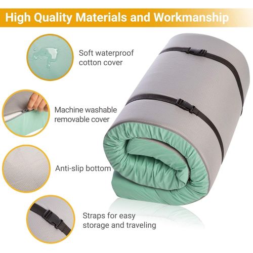  Hazli Most Comfortable Memory Foam Kid Camping Mattress Pad - Waterproof Floor Mattress for Kids Sleepover - 62”x 26”x 3” Portable Sleeping Pad for Camping ? Small Foldable Roll Up Mat P