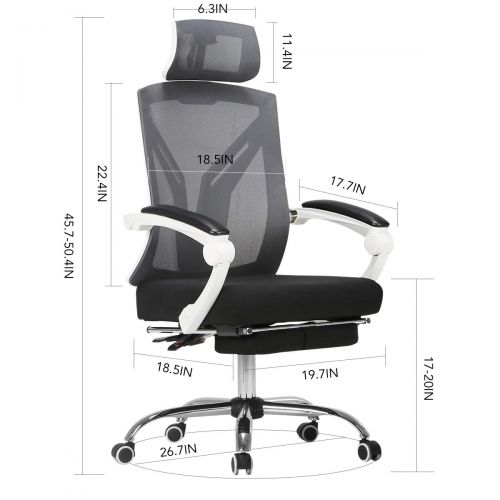  Hbada Ergonomic Office Chair - High-Back Desk Chair Racing Style with Lumbar Support - Height Adjustable Seat,Headrest- Breathable Mesh Back - Soft Foam Seat Cushion with Footrest,