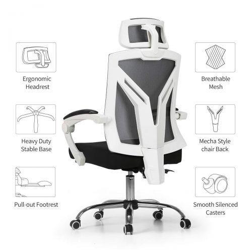  Hbada Ergonomic Office Chair - High-Back Desk Chair Racing Style with Lumbar Support - Height Adjustable Seat,Headrest- Breathable Mesh Back - Soft Foam Seat Cushion with Footrest,