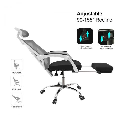  Hbada Ergonomic Office Chair - High-Back Desk Chair Racing Style with Lumbar Support - Height Adjustable Seat,Headrest- Breathable Mesh Back - Soft Foam Seat Cushion with Footrest,