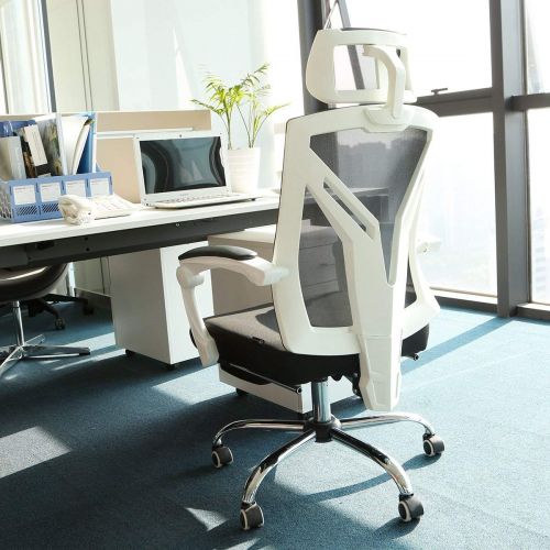  Hbada Ergonomic Office Chair - High-Back Desk Chair Racing Style with Lumbar Support - Height Adjustable Seat,Headrest- Breathable Mesh Back - Soft Foam Seat Cushion with Footrest,