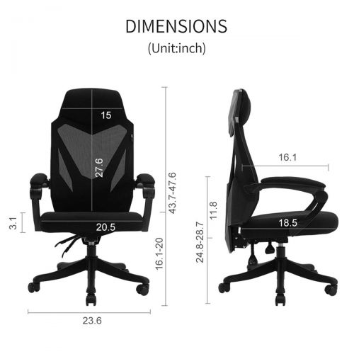  Hbada Ergonpomic High-Back Mesh Home Office Desk Chair Gaming Chair with Reclined Integrated Backrest, Black