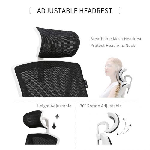  Hbada Reclining Office Desk Chair | Adjustable High Back Ergonomic Computer Mesh Recliner | White Home Office Chairs with Footrest and Lumbar Support