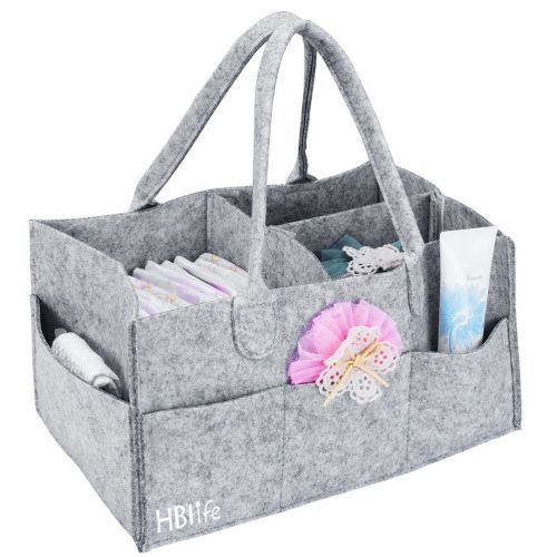  Hblife Baby Diaper Caddy Organizer HBlife Nursery Storage Bin Portable Diaper with Changeable Compartments for Newborn Registry Must Haves Baby Wipes Shower Gift (Grey)