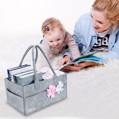  Hblife Baby Diaper Caddy Organizer HBlife Nursery Storage Bin Portable Diaper with Changeable Compartments for Newborn Registry Must Haves Baby Wipes Shower Gift (Grey)