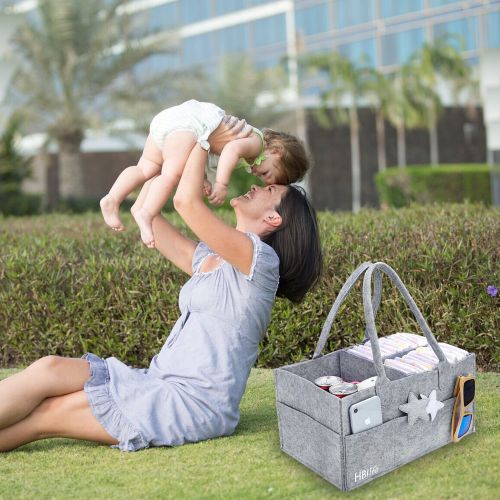  Hblife Baby Diaper Caddy Organizer HBlife Nursery Storage Bin Portable Diaper with Changeable Compartments for Newborn Registry Must Haves Baby Wipes Shower Gift (Grey)